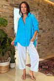 Made in Italy Pia Pillow Cotton Embroidered Tile Classic Shirt Cerulean